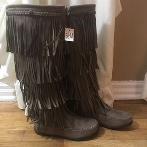 Tall Knee Fringed Boots